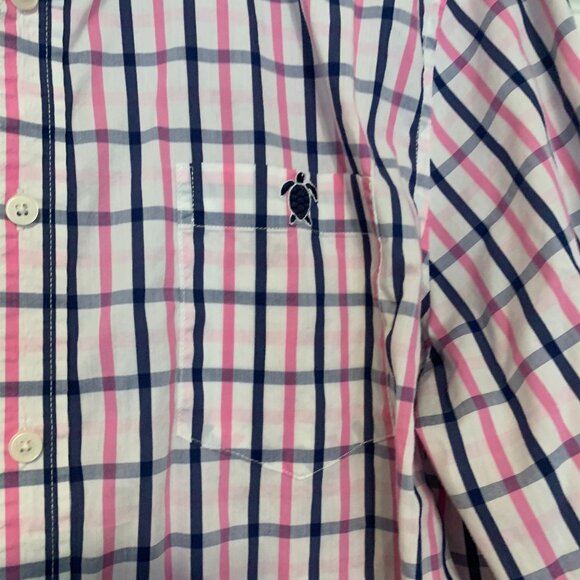 Men's Simply Southern Plaid Long Sleeve Button Up White Navy Pink Shirt XL - Picture 6 of 12